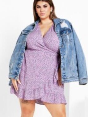 City Chic Light Purple Ditsy Wrap Dress